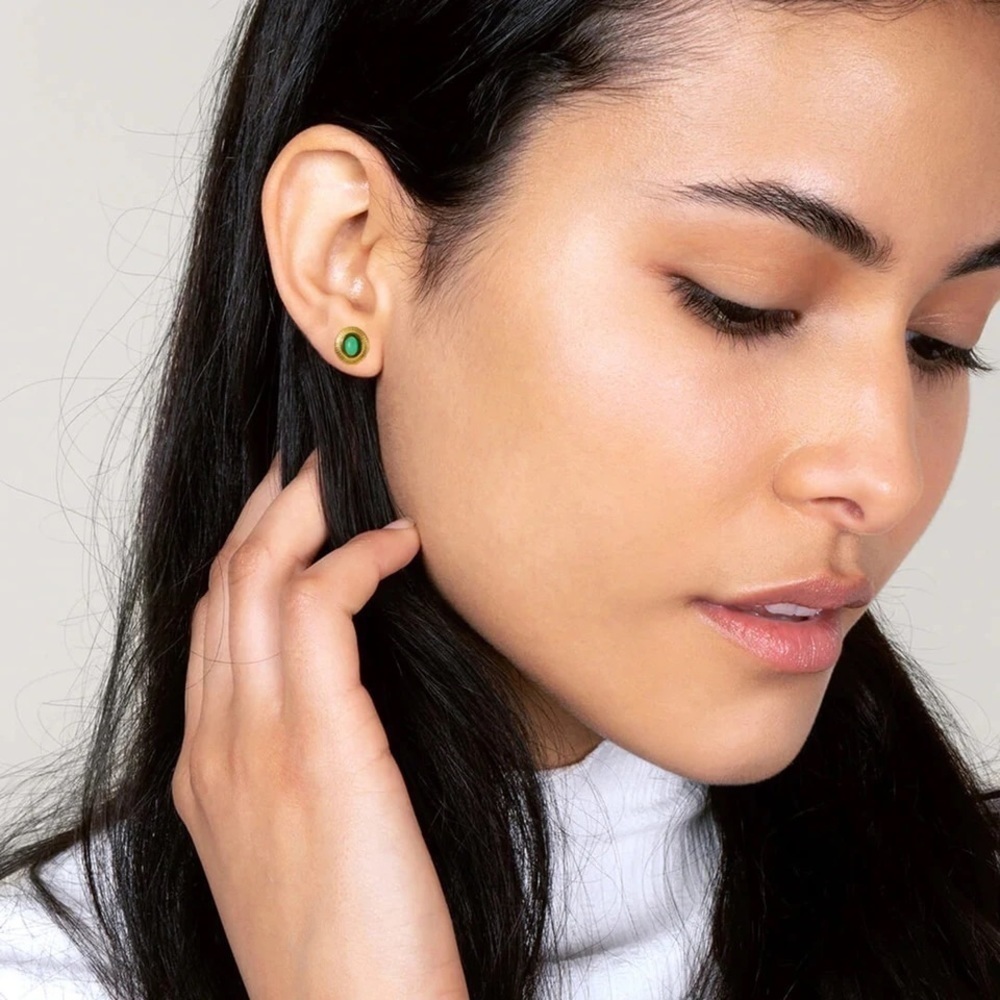 18k Gold Plated Jade Stud Earrings